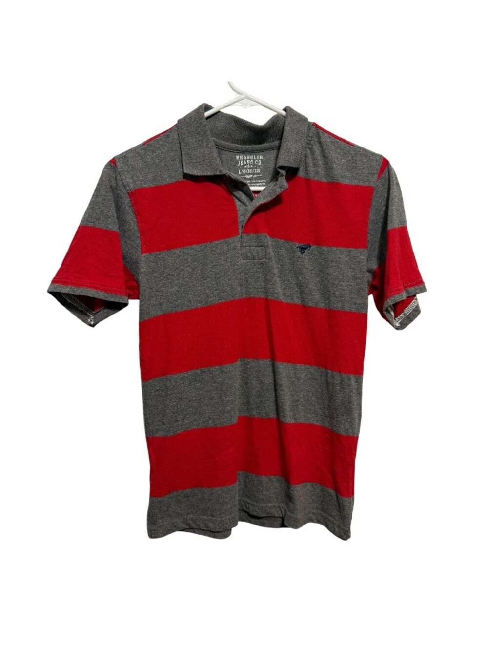 Wrangler Jeans Co. Red & Gray Striped Polo Shirt L/G (10/12)